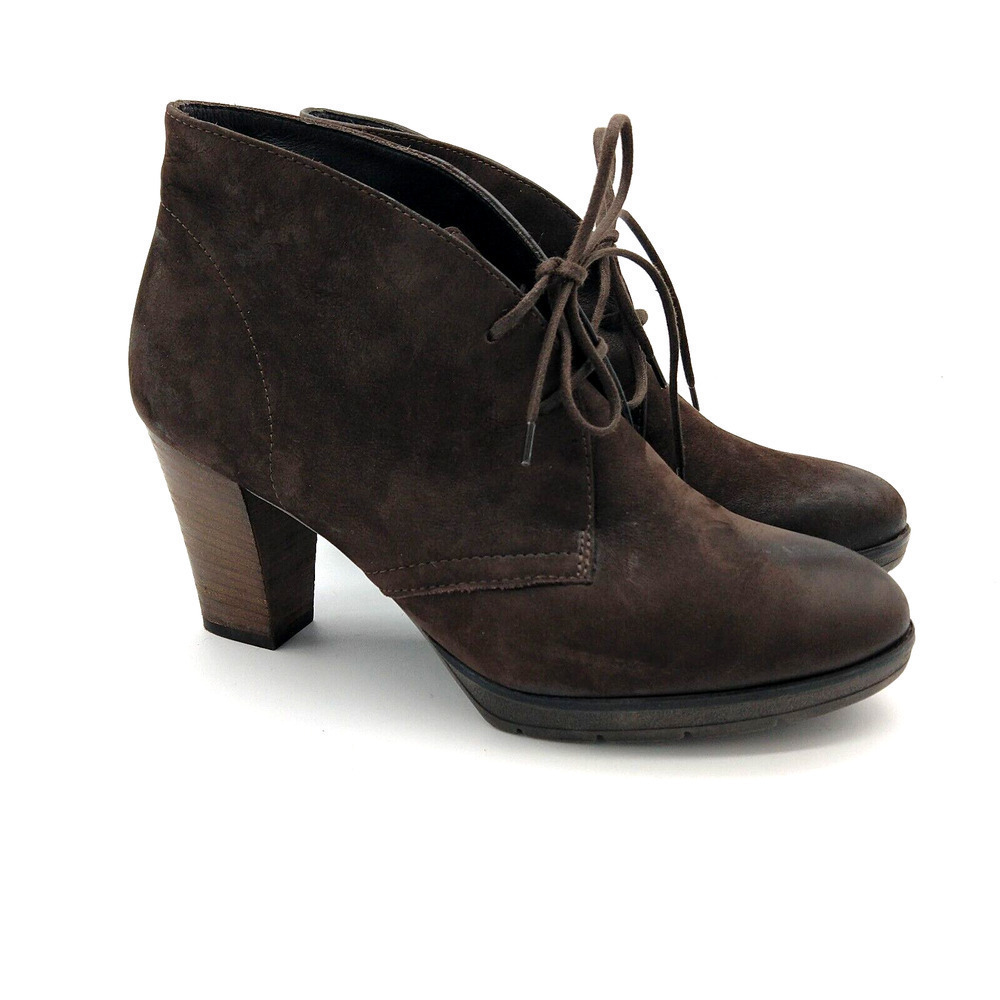 Paul Green Brown Leather Lace Up Ankle Boots UK Size 5 US 7.5 Stacked Heel